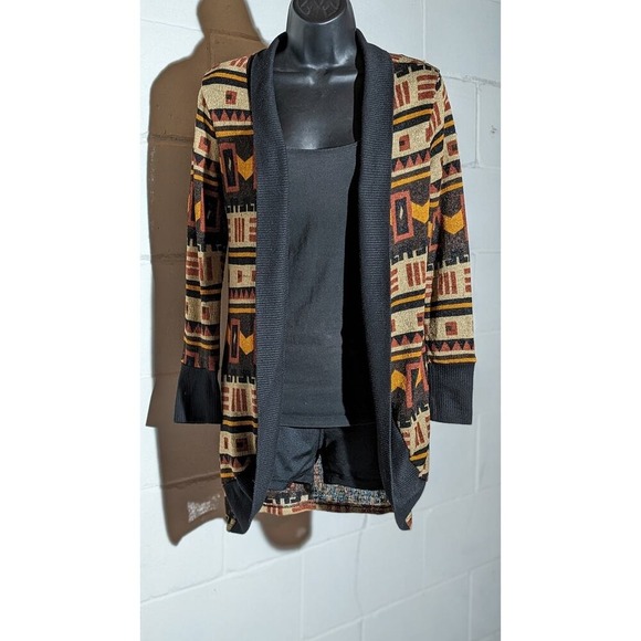 Rue 21 Geometric Aztec Print Cardigan Sweater Open Front Knit Long Sleeve Medium - Picture 1 of 5
